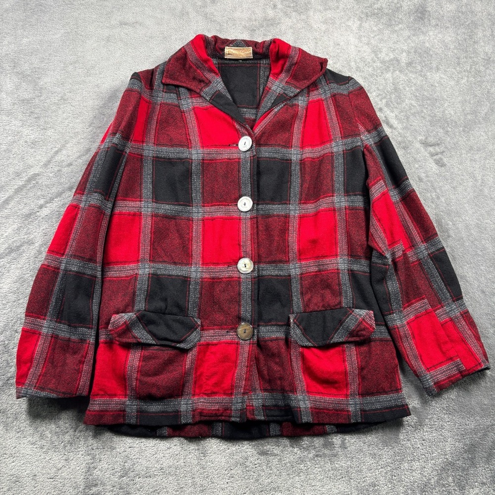 Vintage Pendleton 49er Jacket Womens M Red Plaid Virgin Wool 1950s Button Front